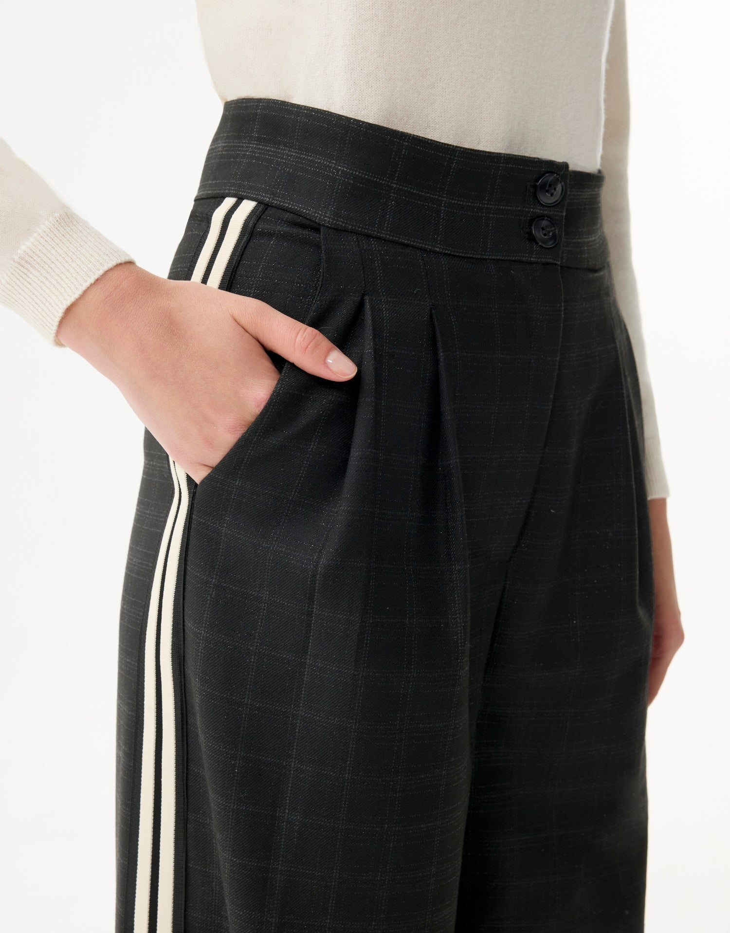 Pantalon à carreaux bandes contrastées