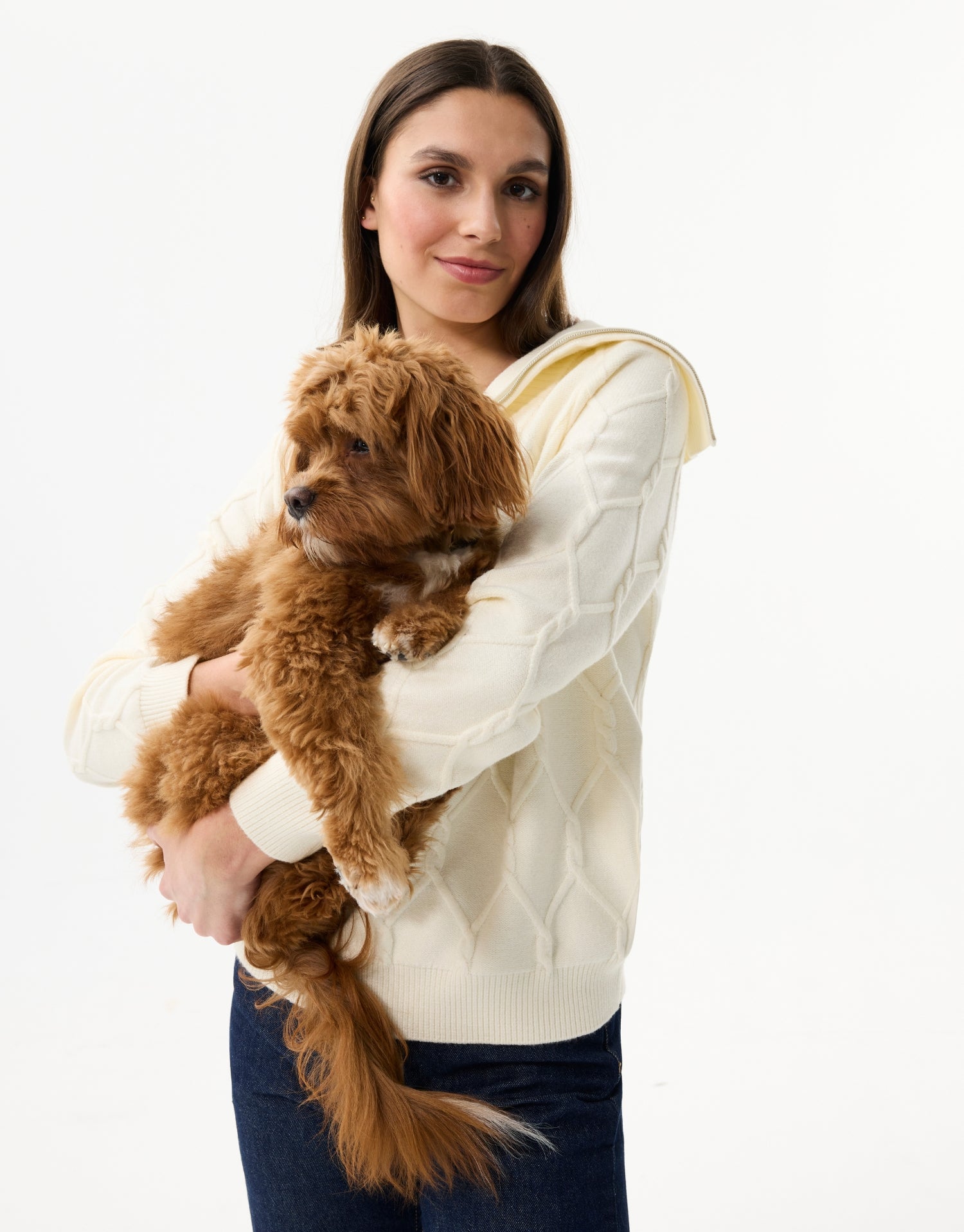 Zip-up collar sweater in textured knit
