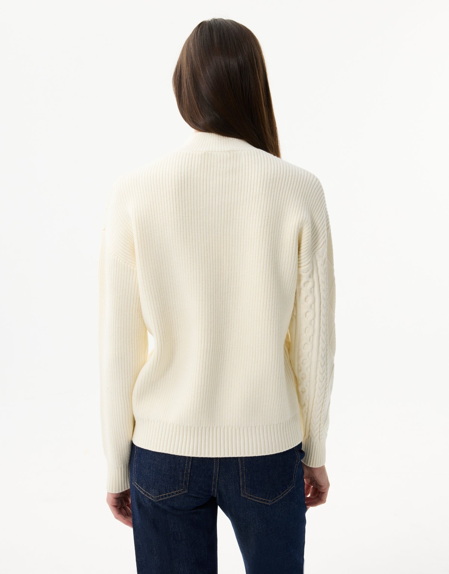 Twisted knit pullover with crossover cut