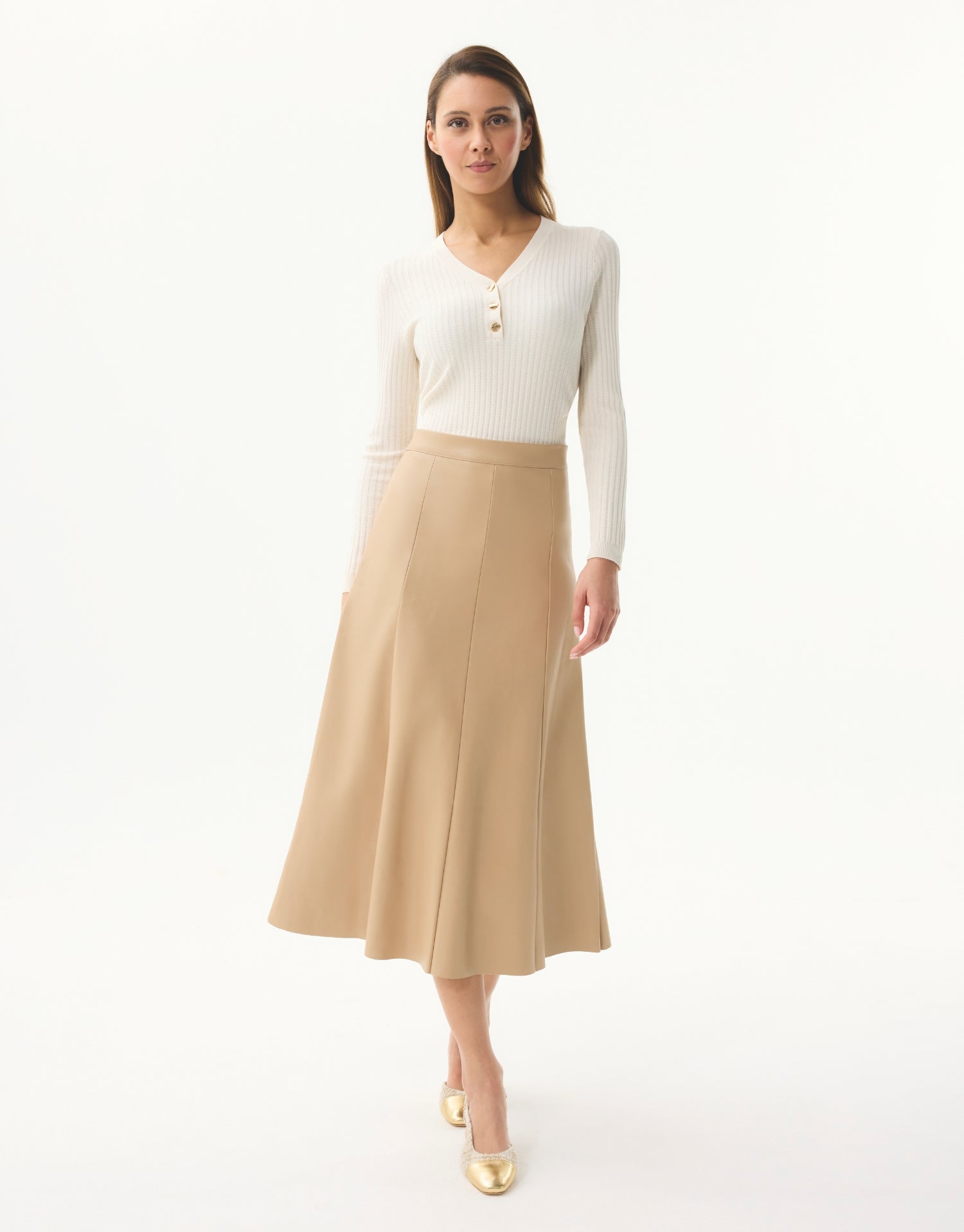 Jupe midi évasée beige