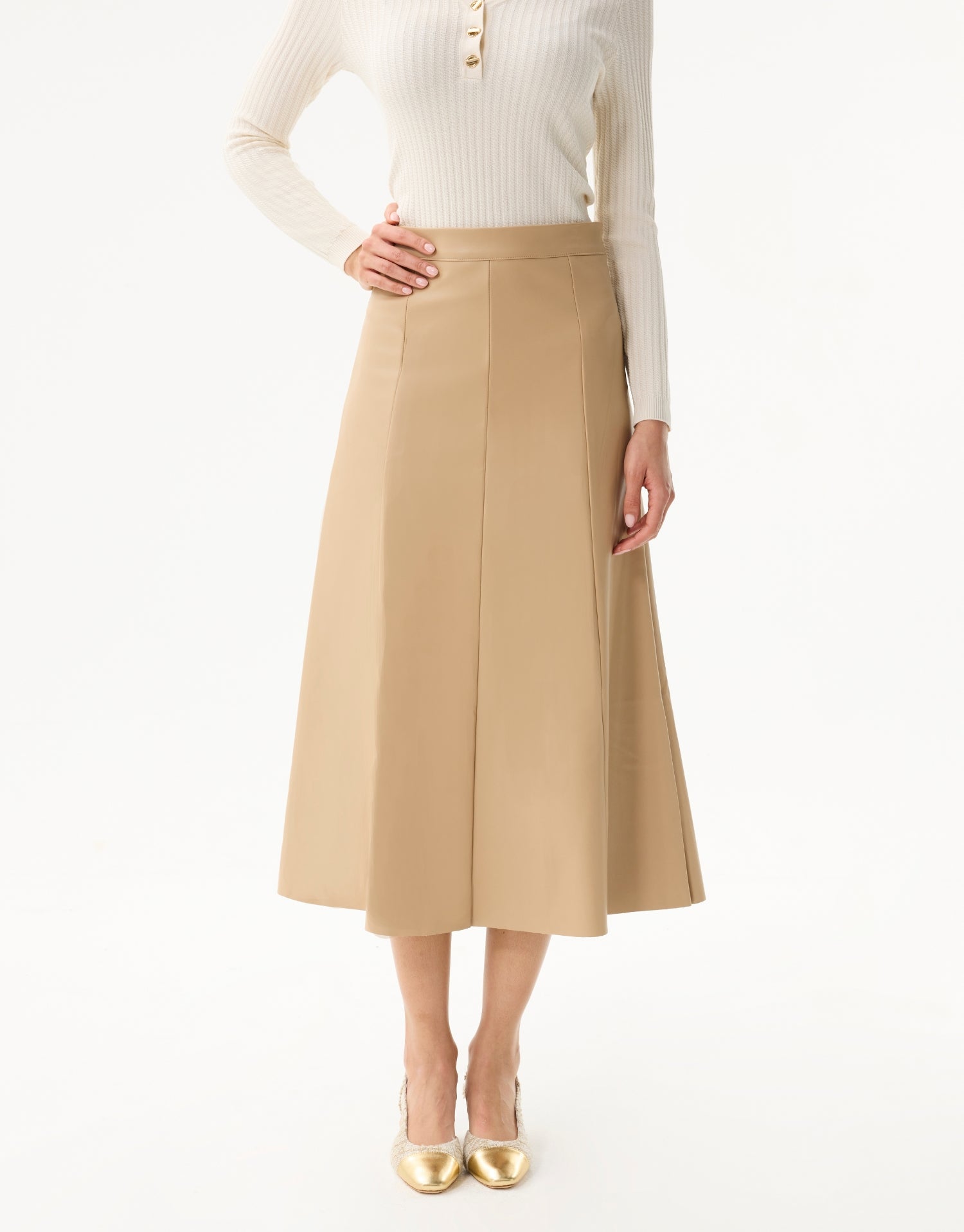Jupe midi évasée beige