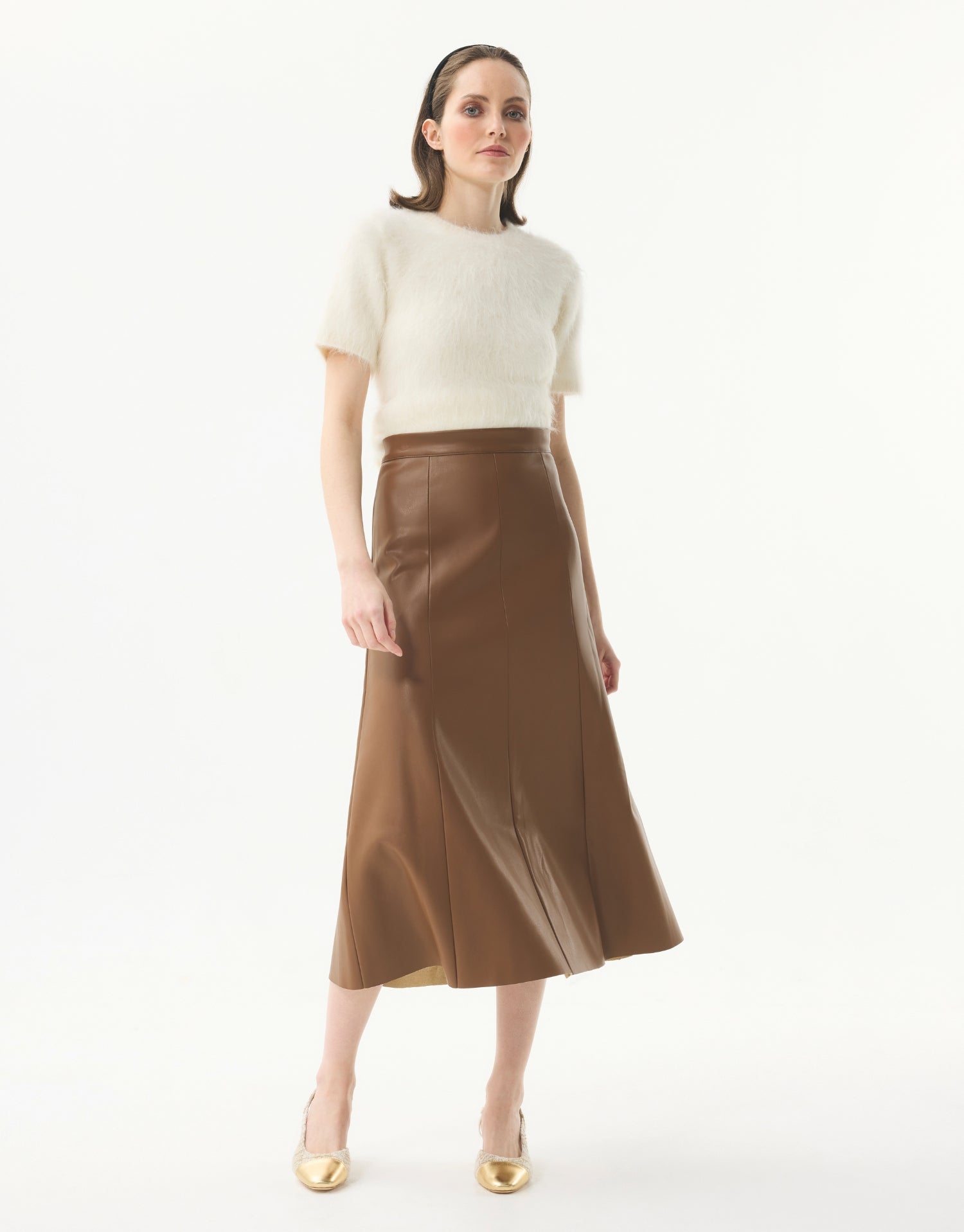Jupe midi évasée marron
