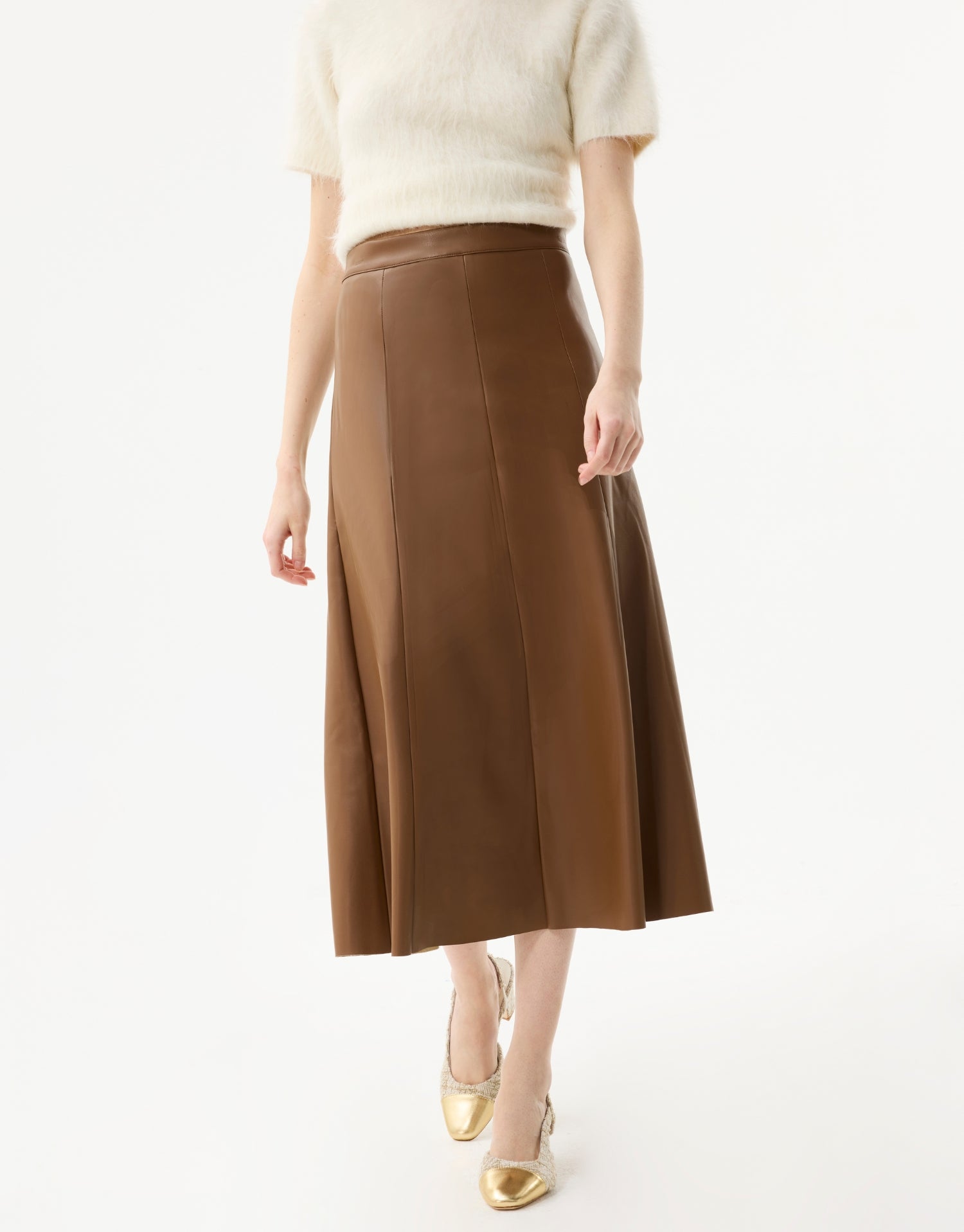 Jupe midi évasée marron