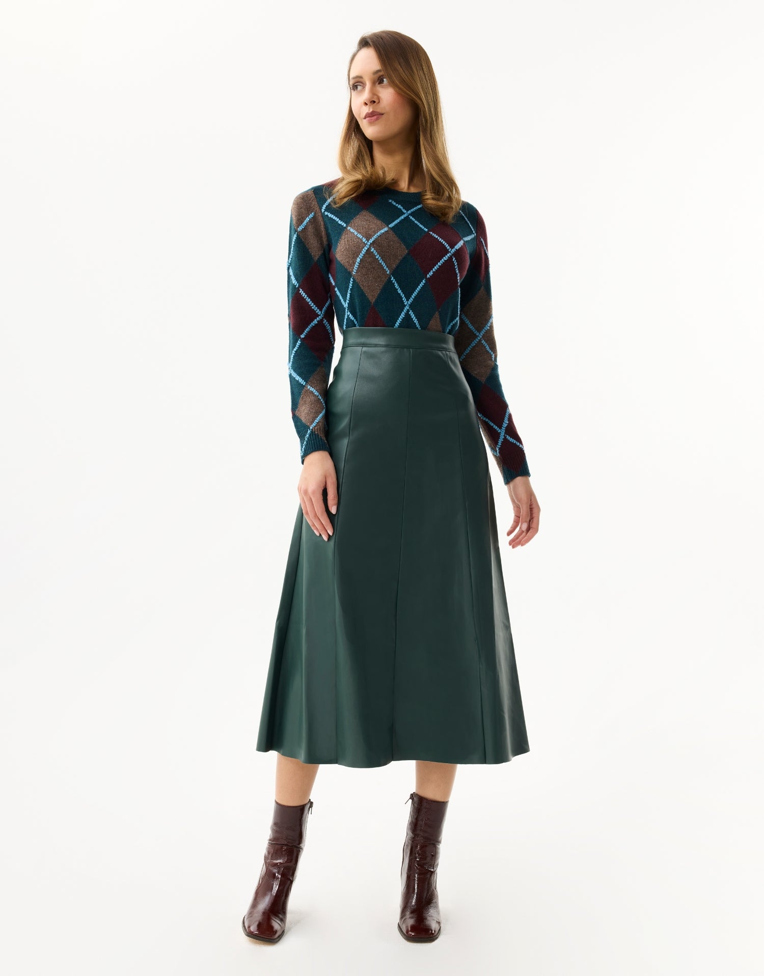 Jupe midi évasée verte