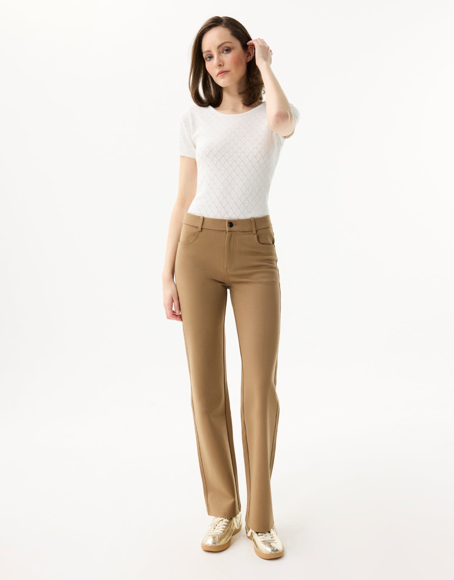 Pantalon droit extensible à taille mi-haute