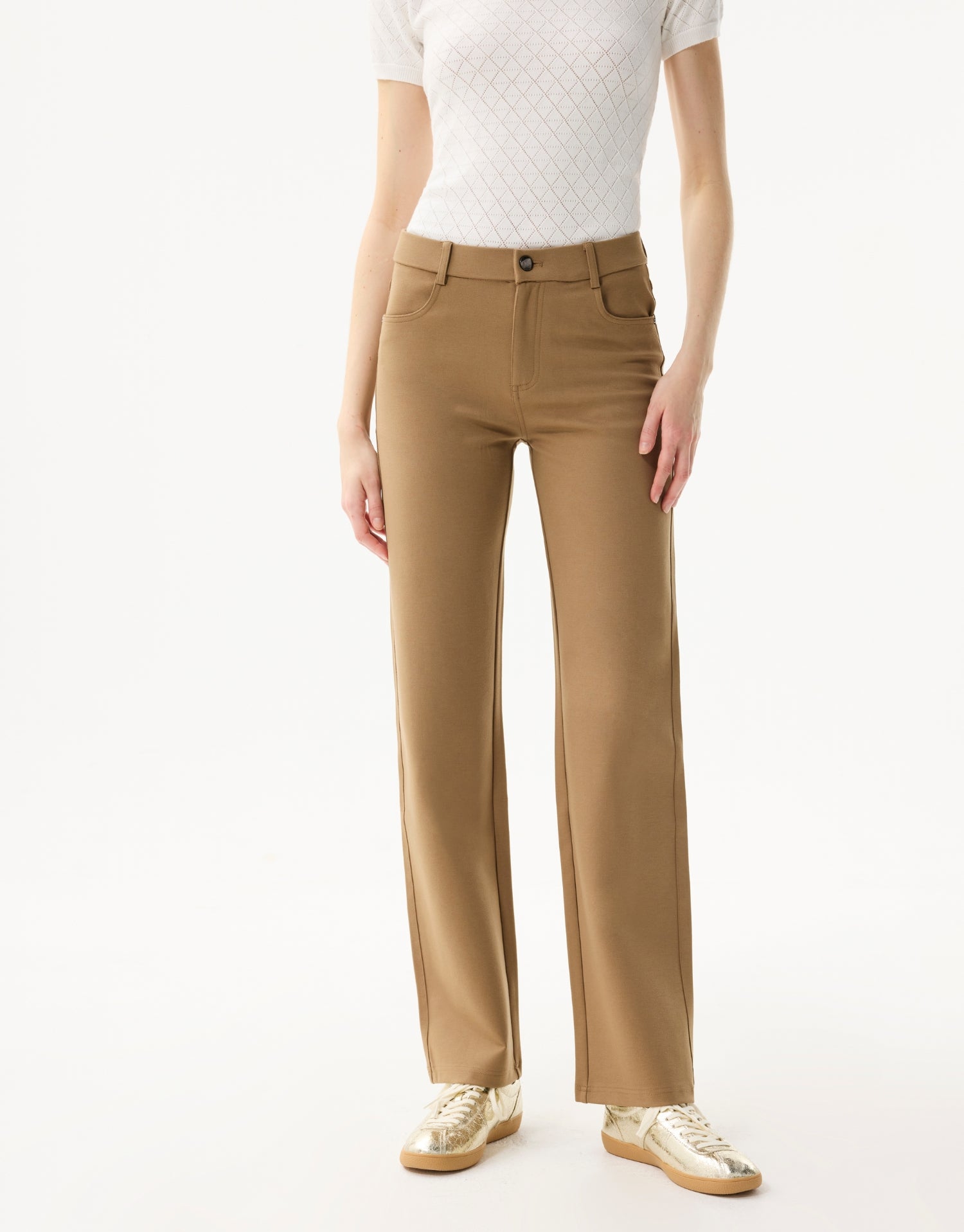 Pantalon droit extensible à taille mi-haute