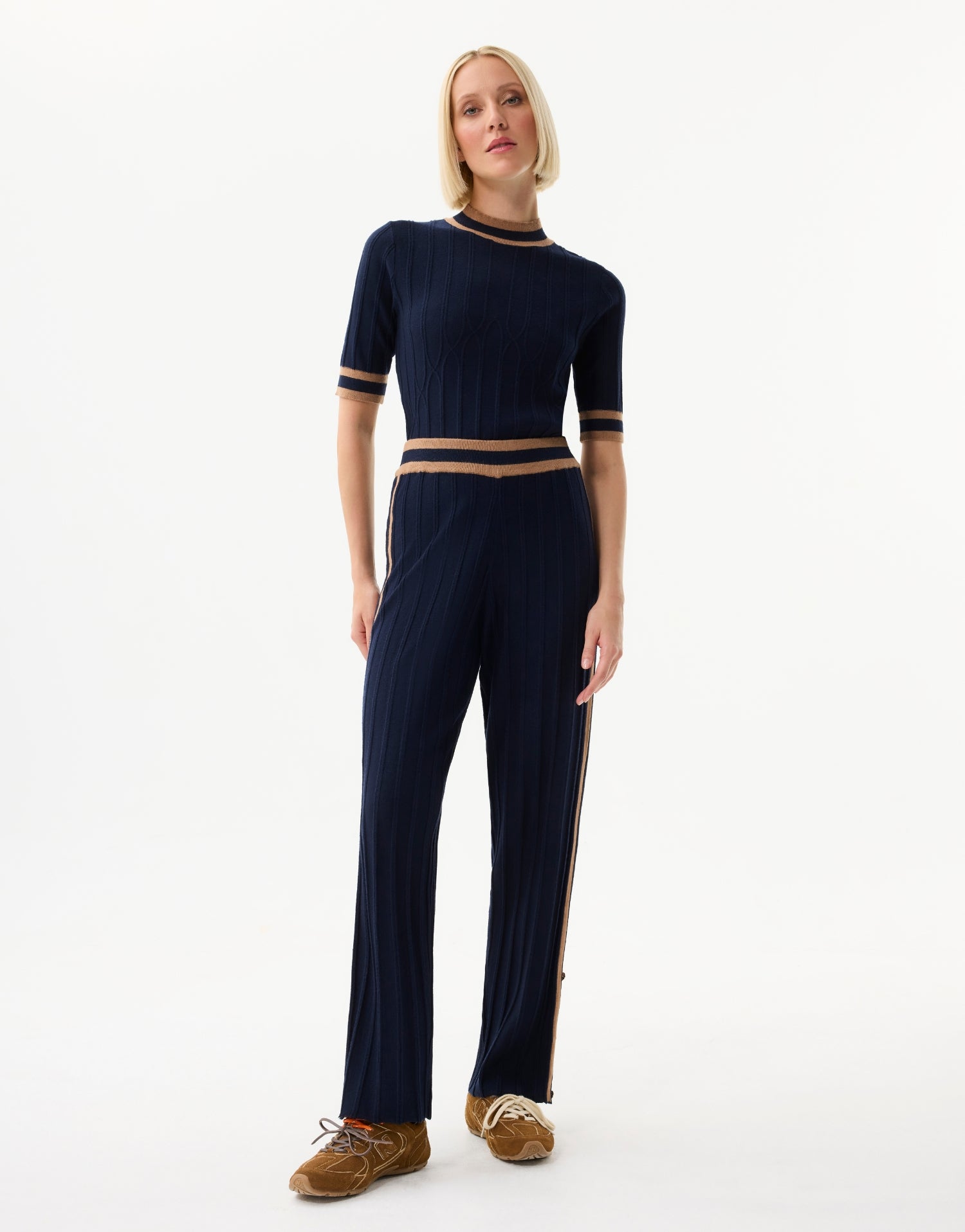 Pantalon en maille rayée bleu marine