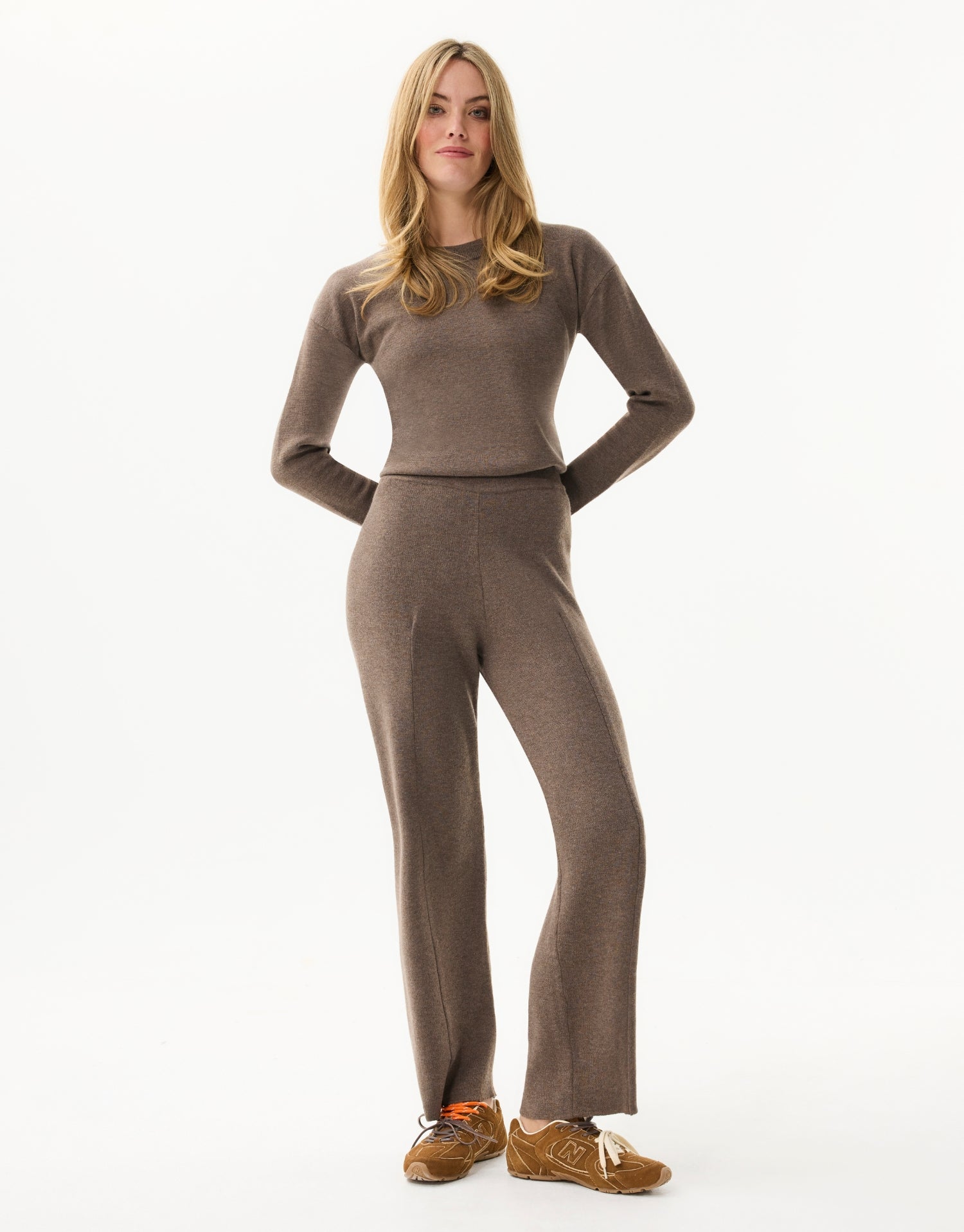 Pantalon maille droit taupe