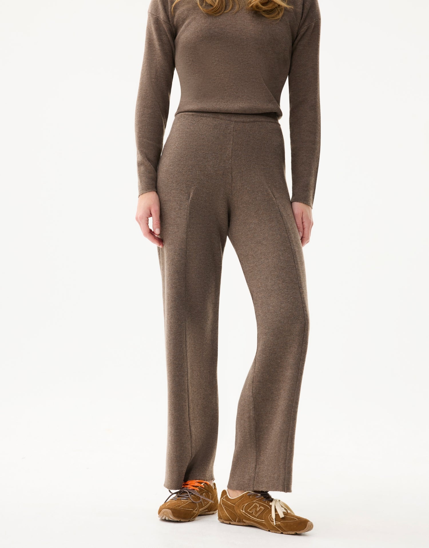 Pantalon maille droit taupe