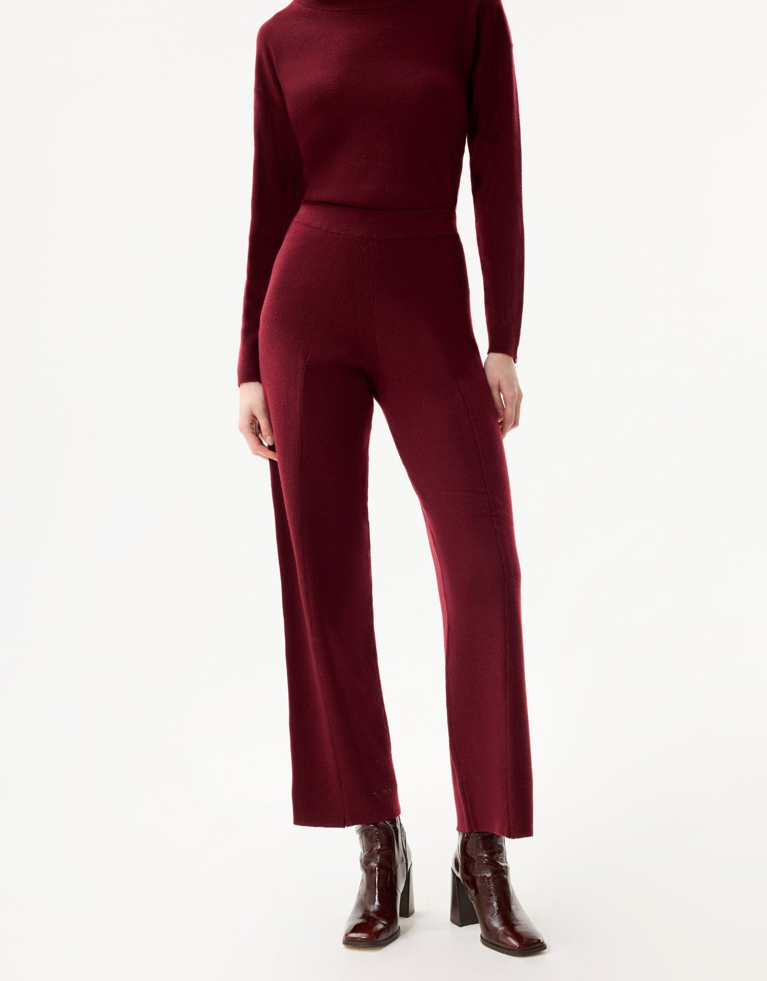 Pantalon maille droit bordeaux