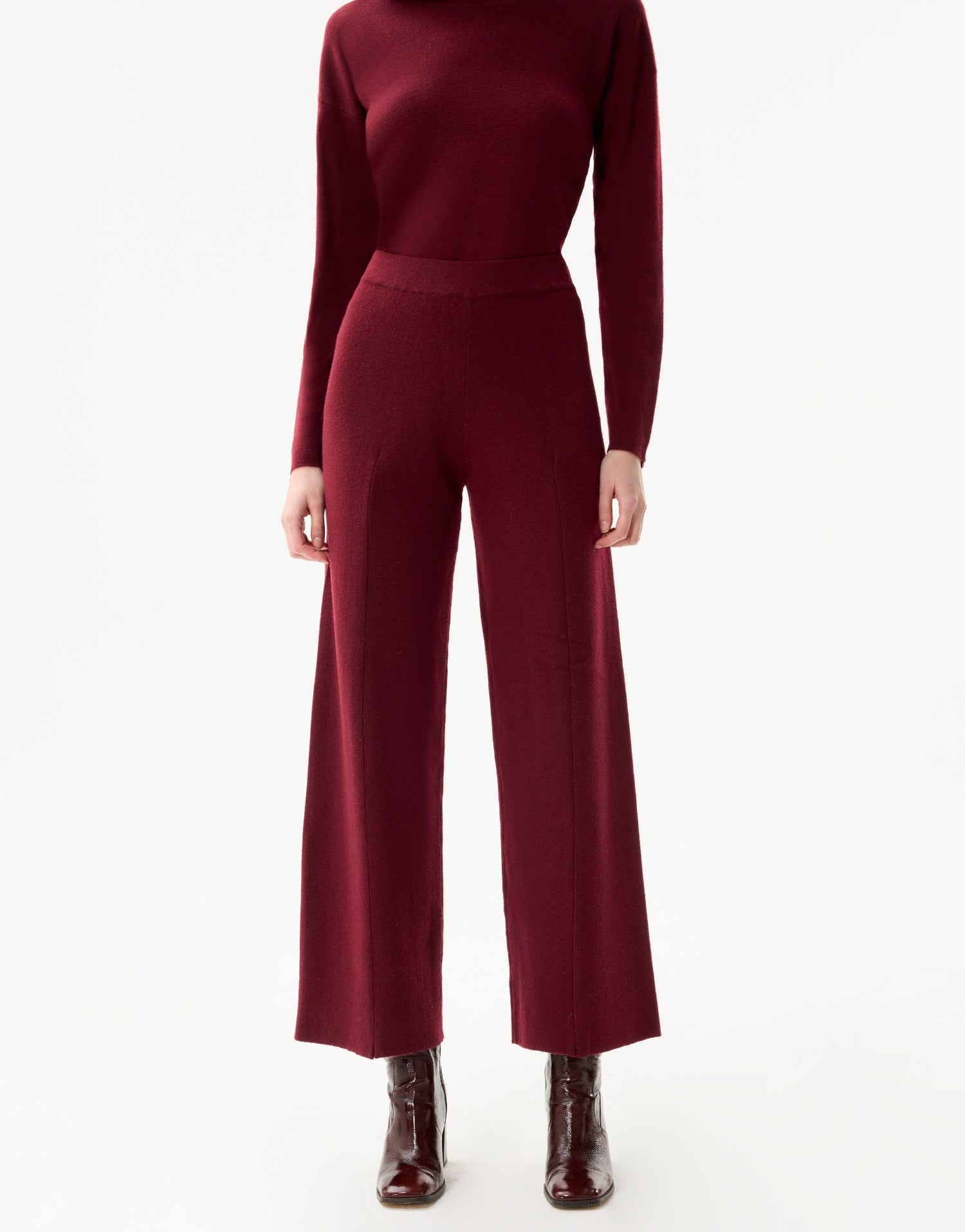 Pantalon maille droit bordeaux