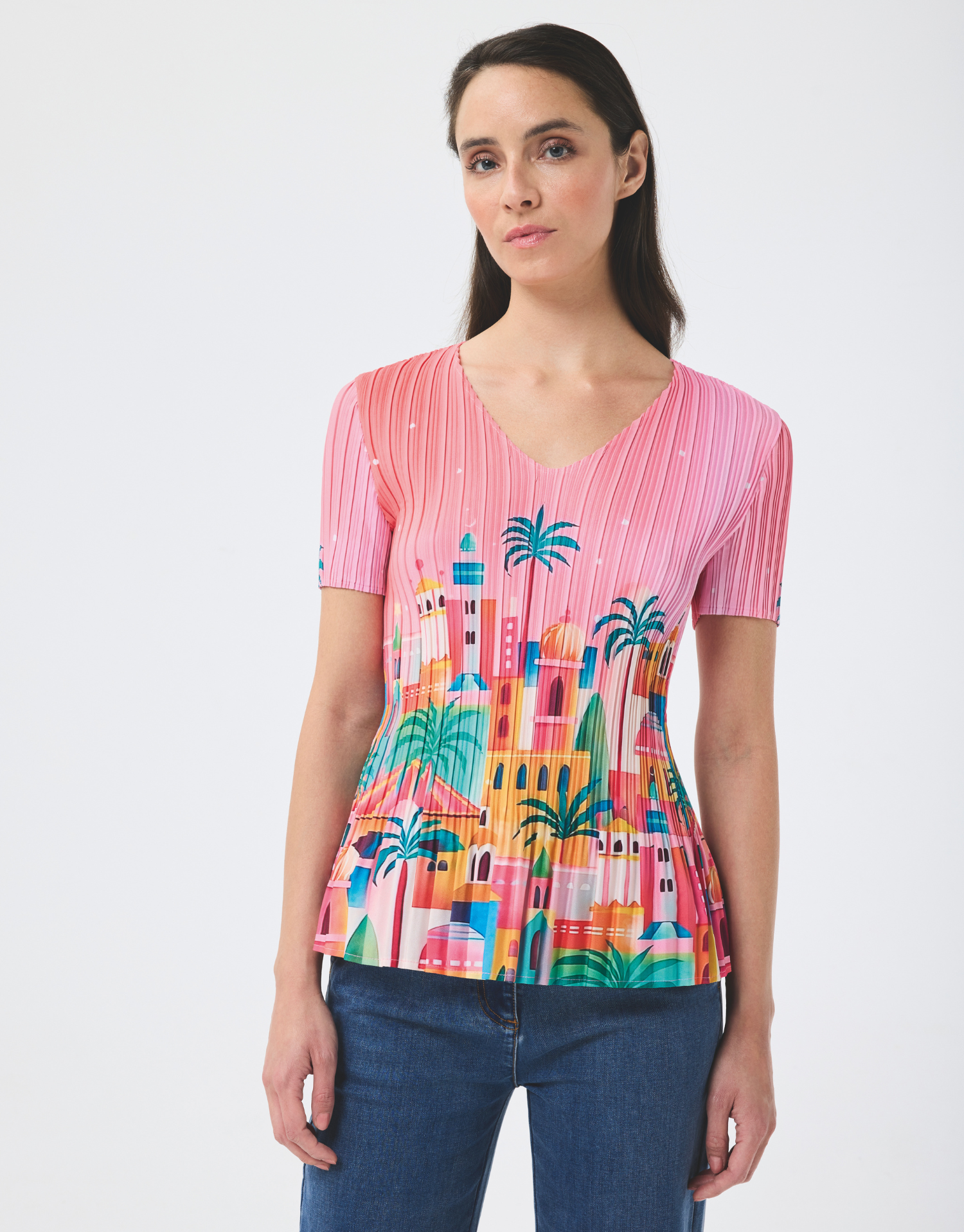 soft pleated pink T-shirt
