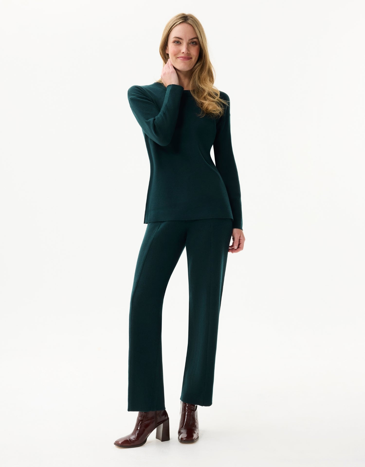 Pull col rond uni vert