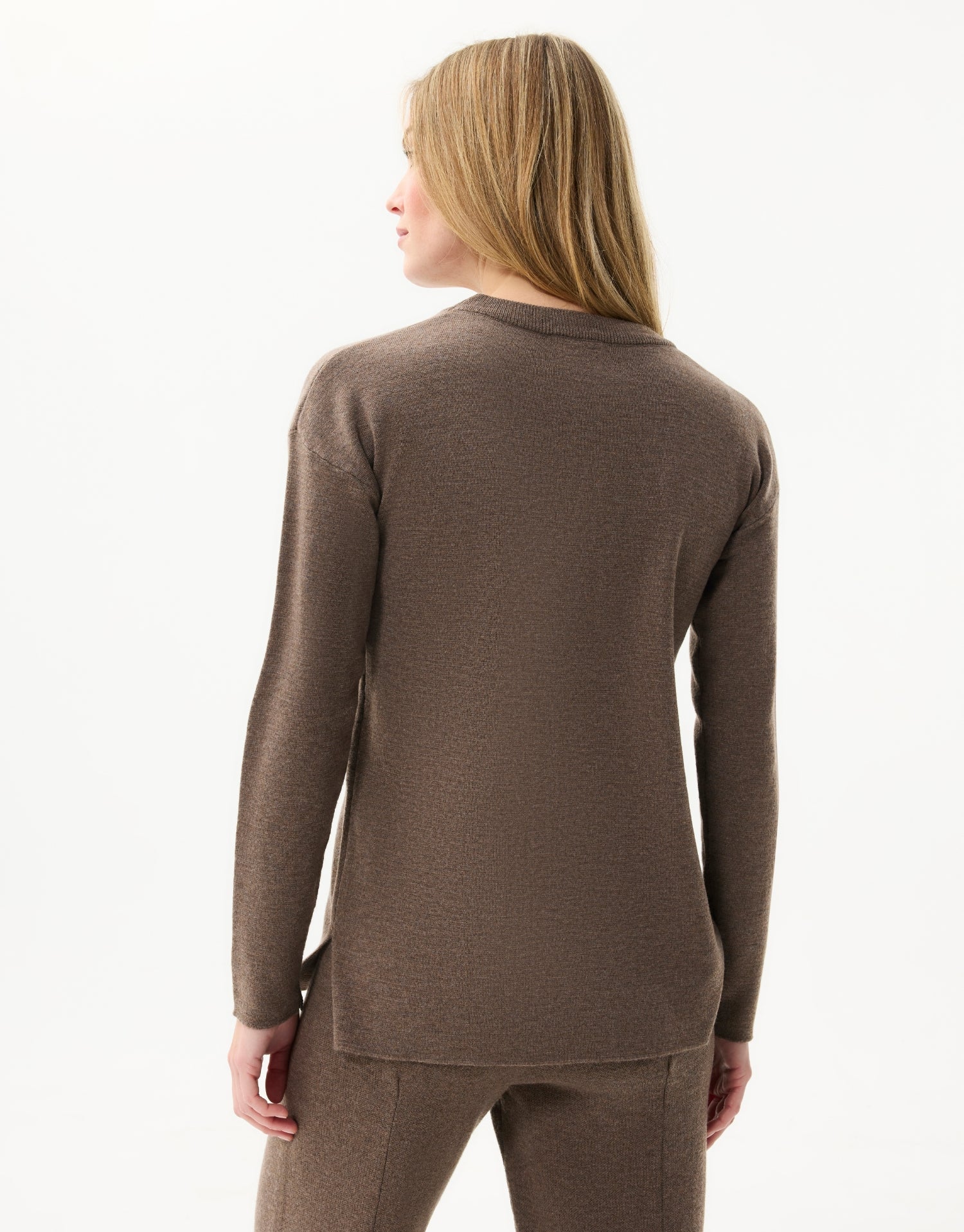 Pull col rond uni taupe