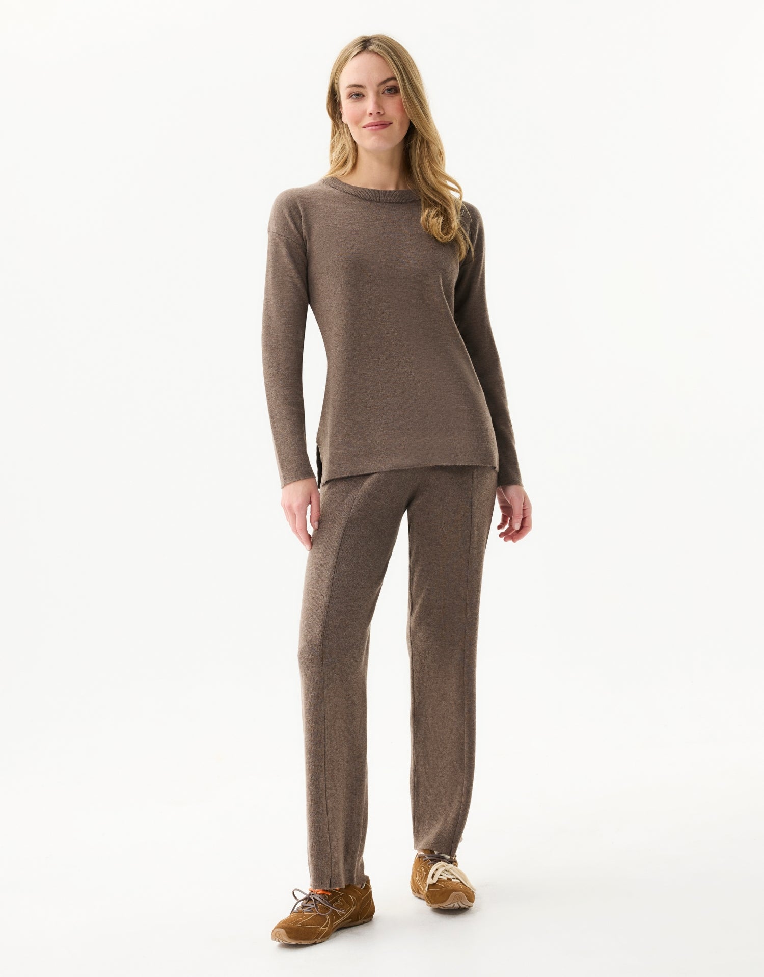Pull col rond uni taupe