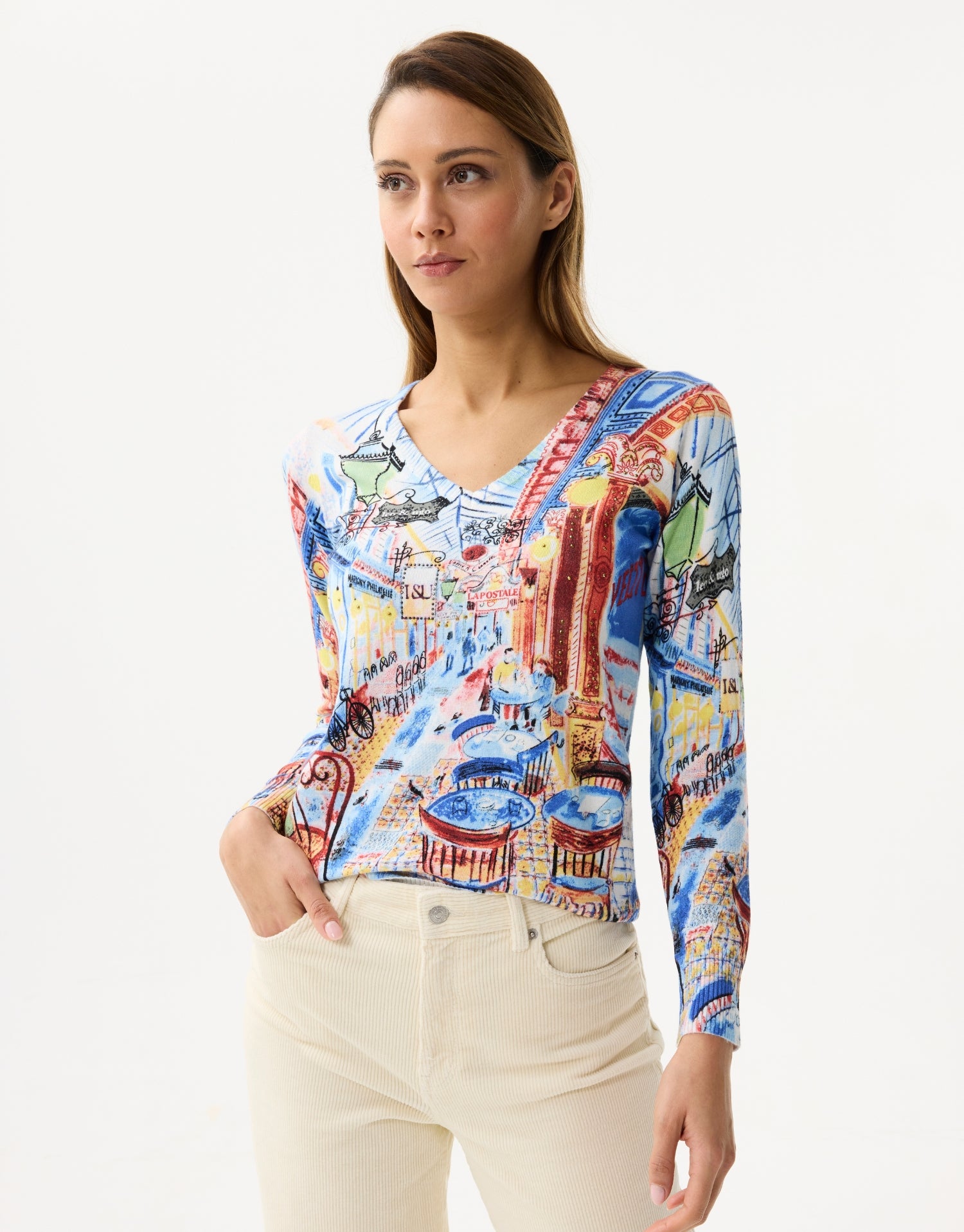 Pull imprimé multicolore