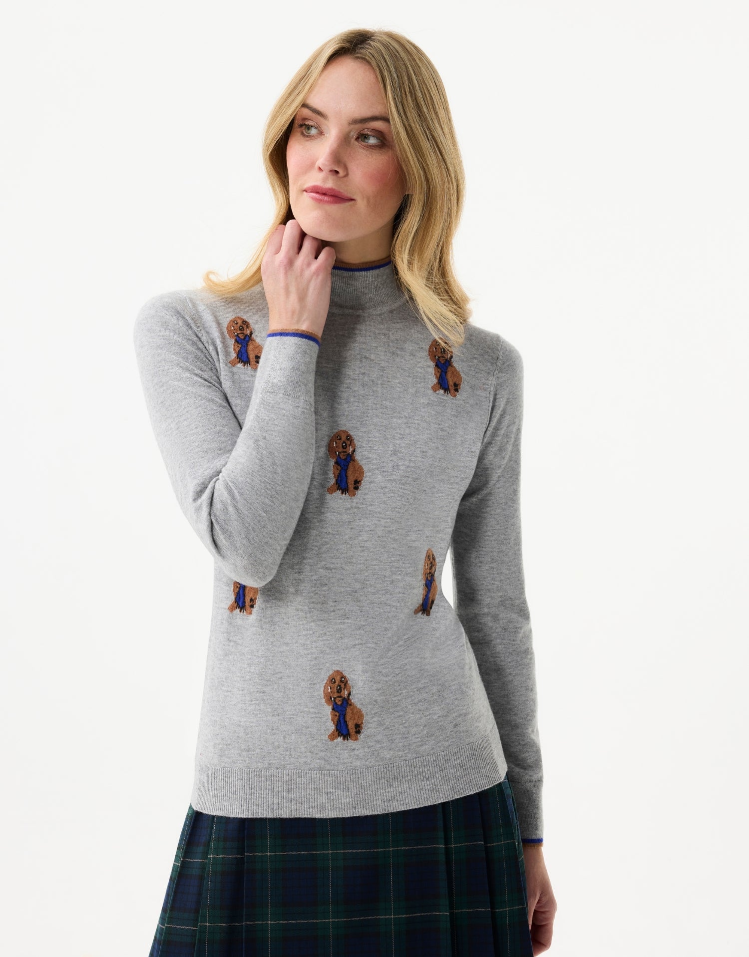 Pull chien brodé gris