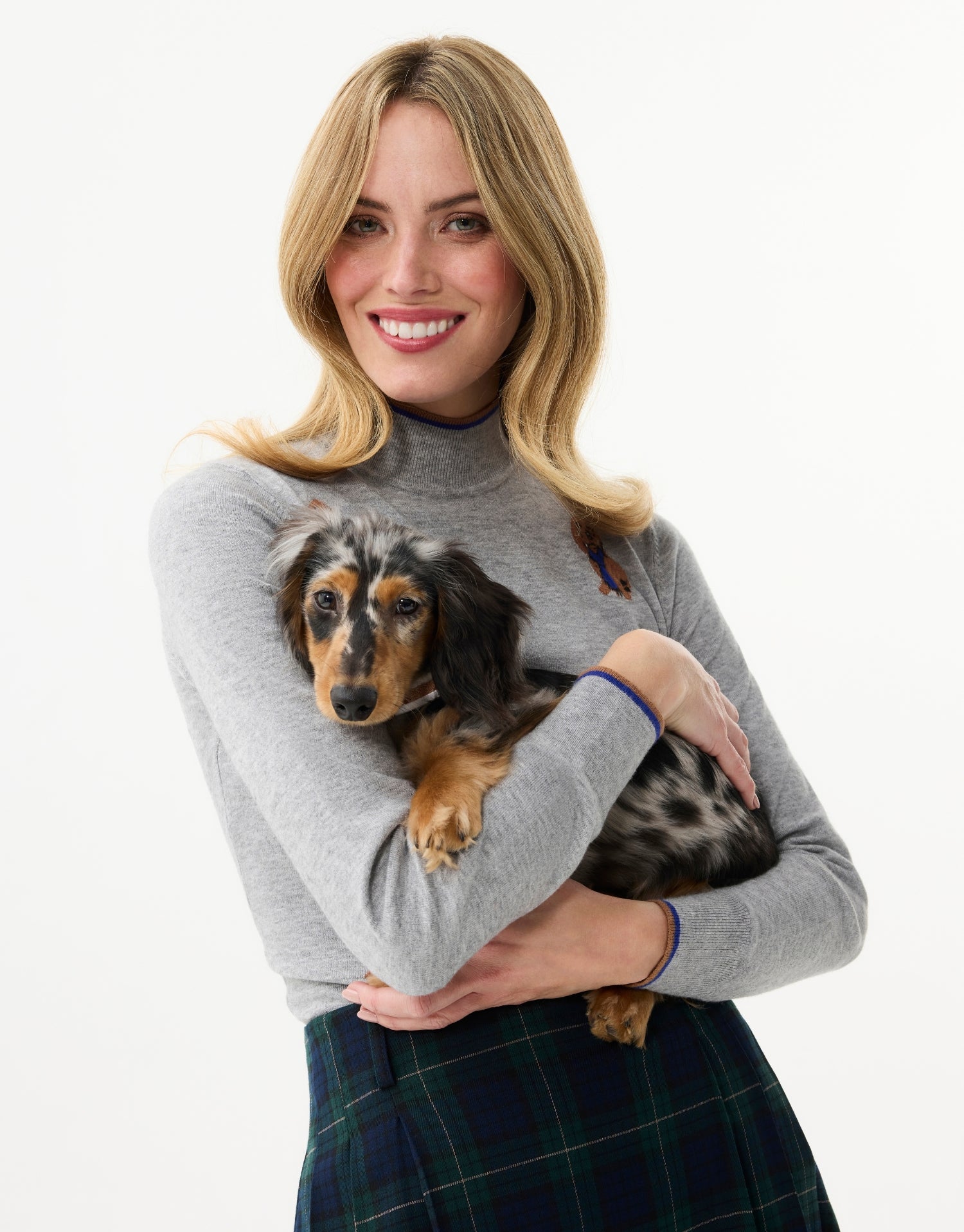 Pull chien brodé gris