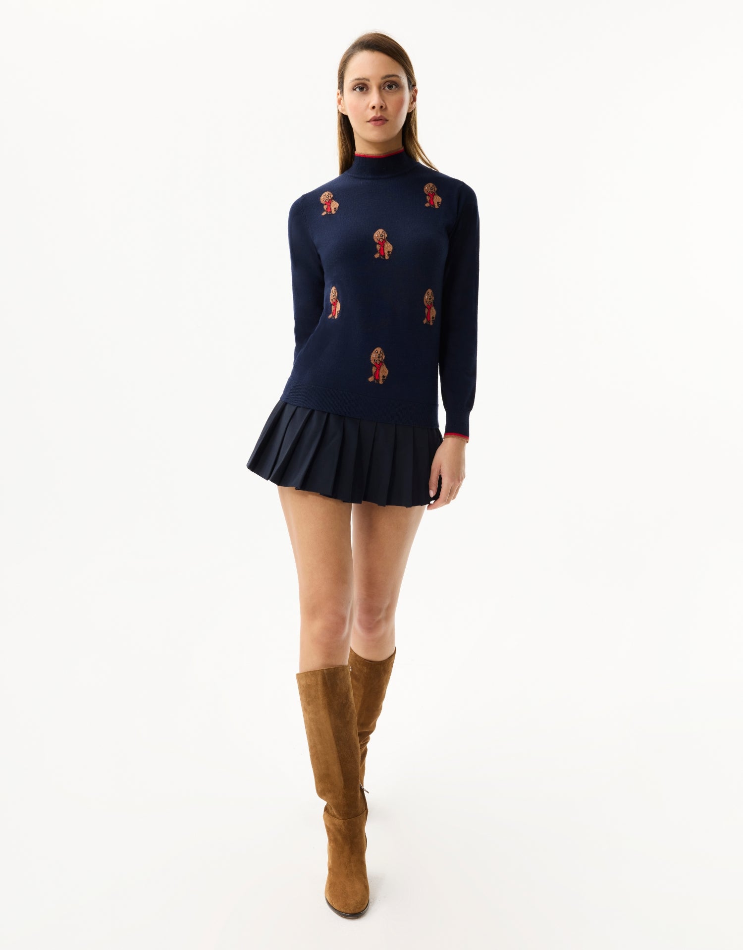 Pull chien brodé bleu marine
