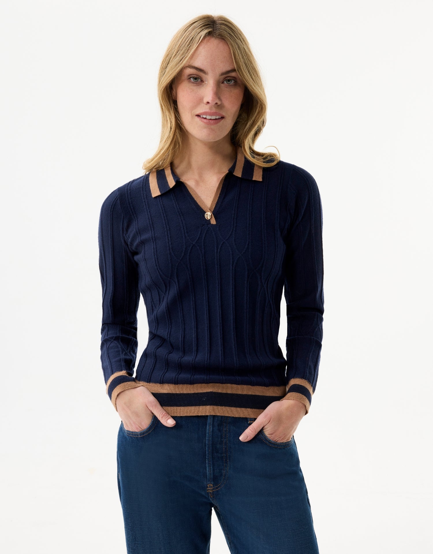 Pull côtelé chic bleu marine