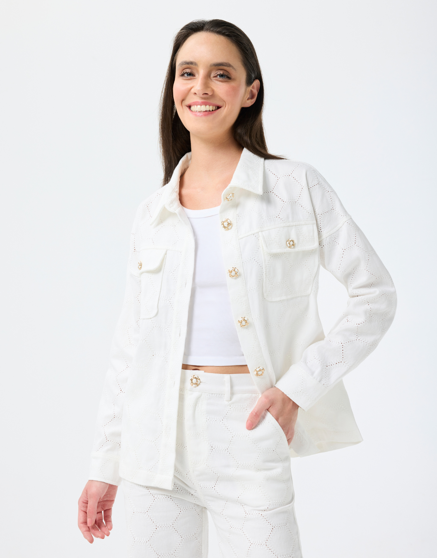 veste esmée ecru en 100% coton, coupe structurée et élégante, mode femme