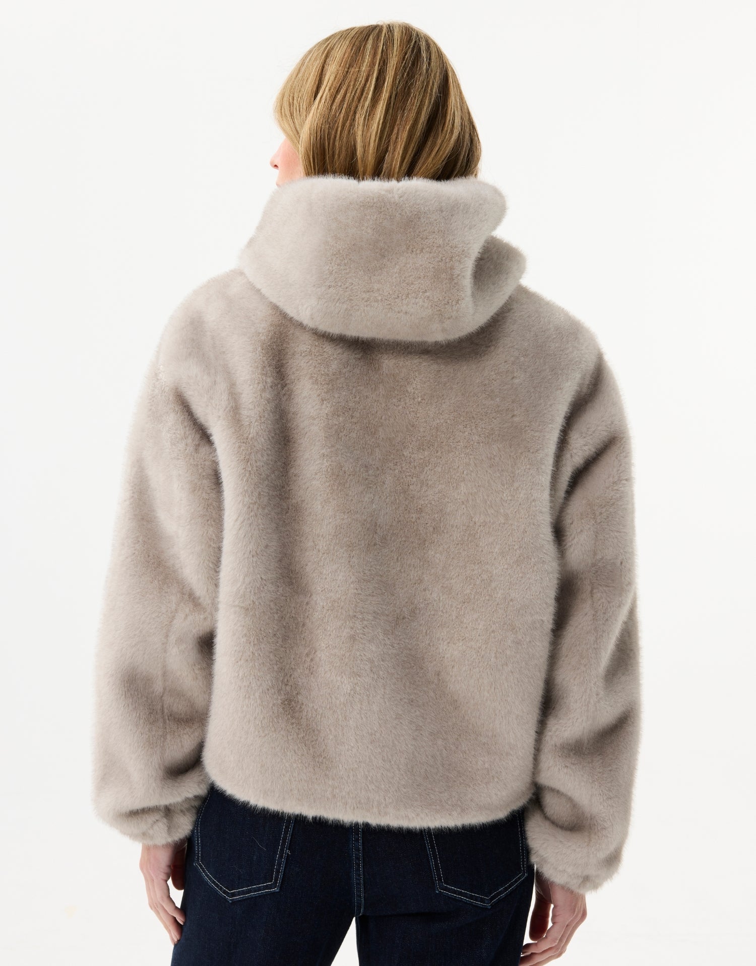 Veste à capuche en fausse fourrure grise