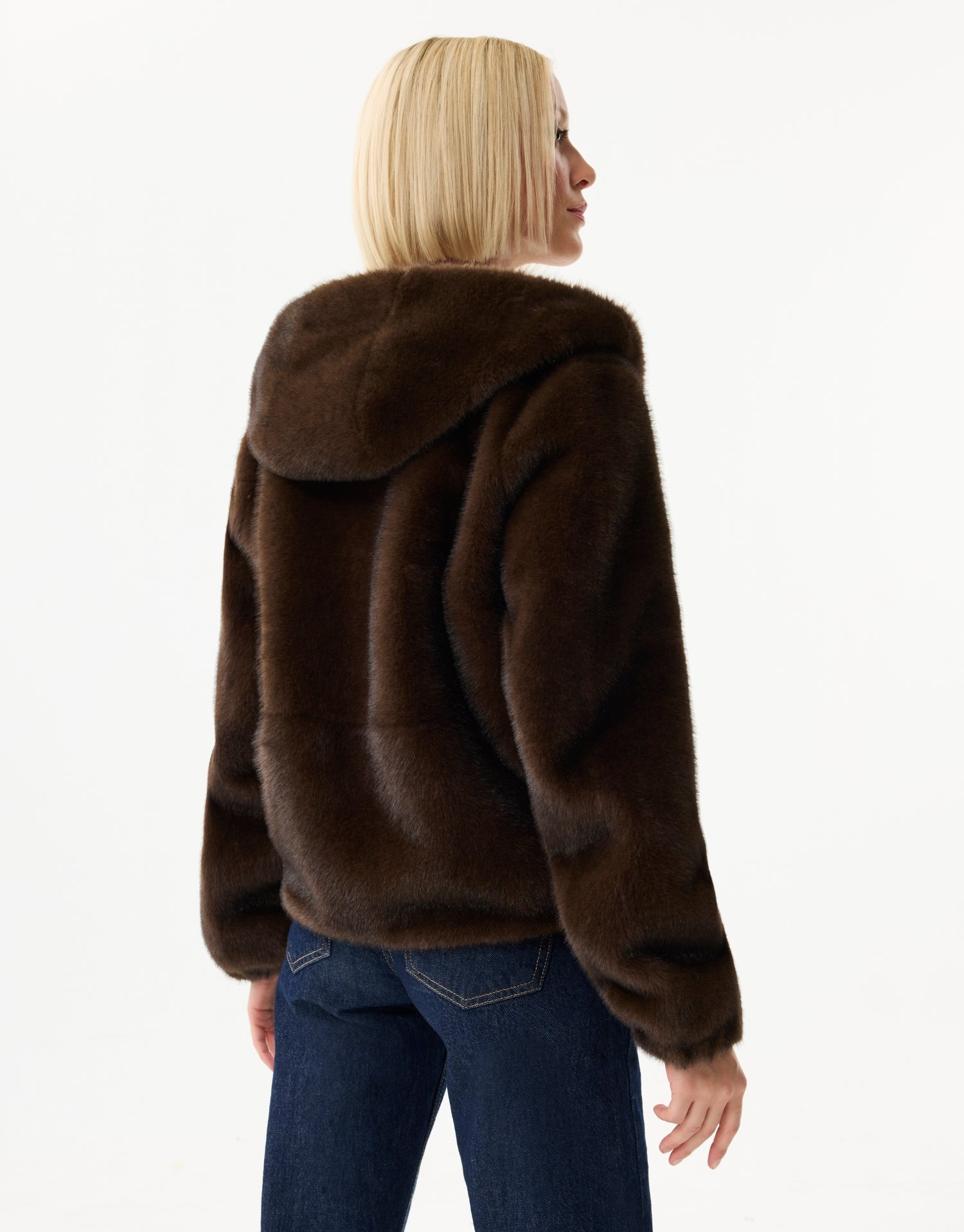 Veste à capuche en fausse fourrure marron