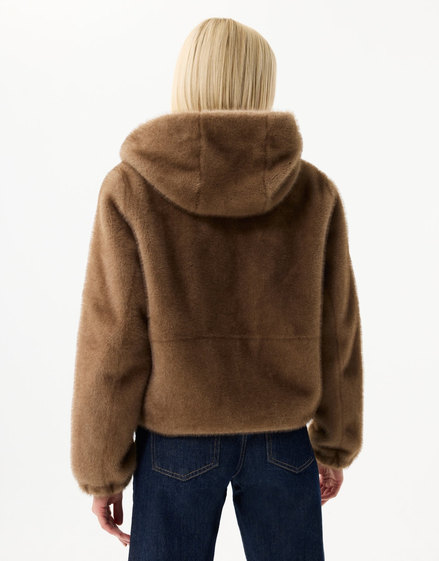 Veste à capuche en fausse fourrure camel